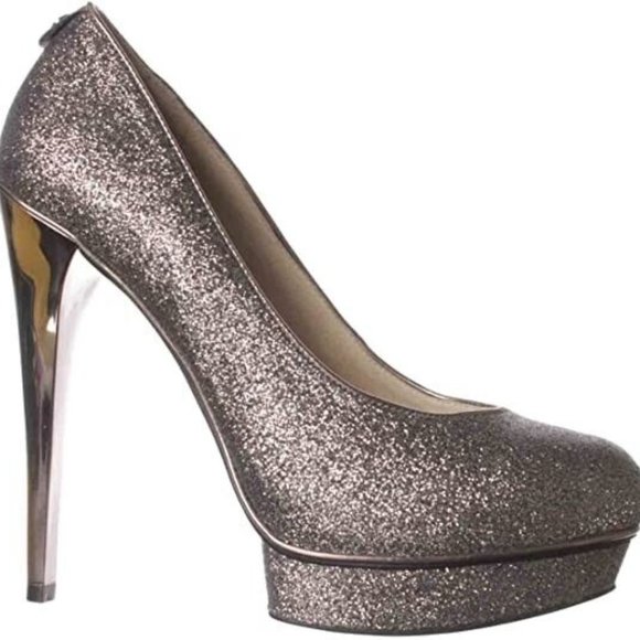 Michael Kors NEW Gideon Pump Gunmetal Gray Glitter Sparkle Leather Heels sz 6 - Picture 1 of 9